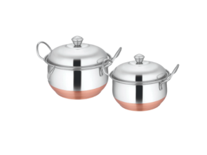 Copper Bottom Handi Set with Cover – 2 Pcs | Mirror Finish