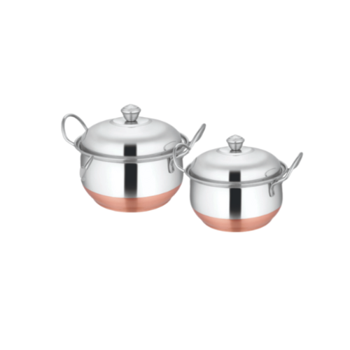 Copper Bottom Handi Set with Cover – 2 Pcs | Mirror Finish
