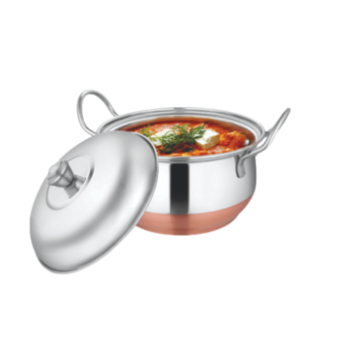 Copper Bottom Mini Handi with Cover – Set of 2 | Mirror Finish